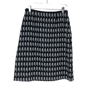Laurel Light Gray and Black Wool Geometric Design Straight Skirt
